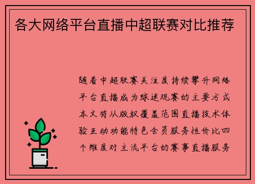 各大网络平台直播中超联赛对比推荐